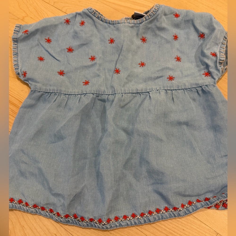 Zara Light Blue Kids Blouse with Red Floral Embroidery